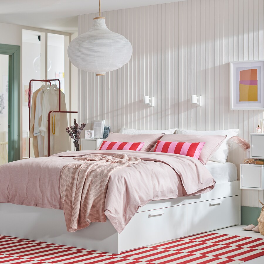 IKEA BRIMNES Bed with 4 drawers, white, Queen
