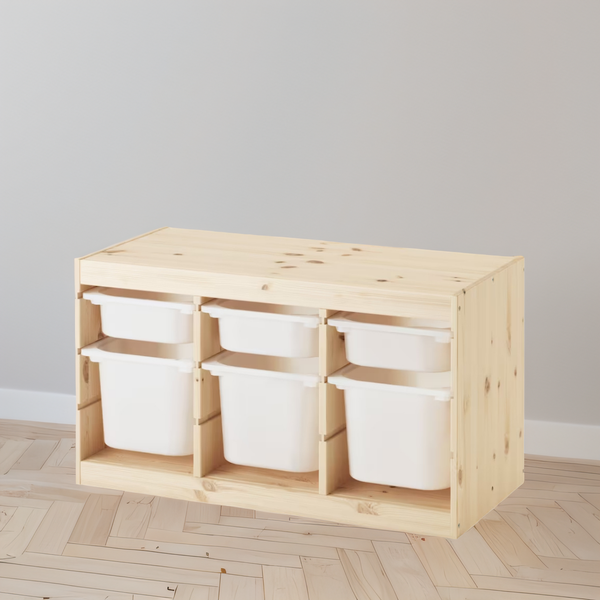 IKEA TROFAST Storage with 6 boxes, pine/white, 93x44x52 cm