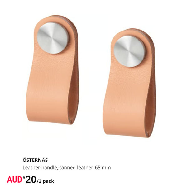 IKEA OSTERNAS leather handle, tanned leather, 65 mm, 2 pack