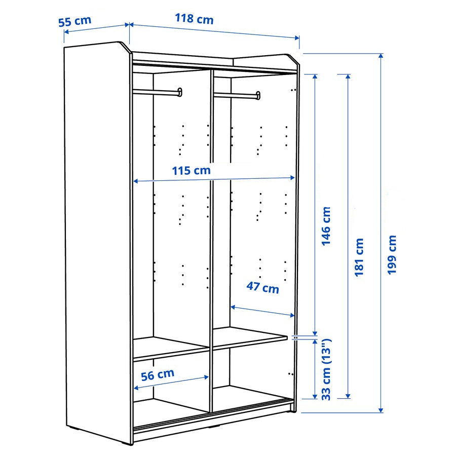 IKEA HAUGA Wardrobe with sliding doors, white, 118x55x199 cm
