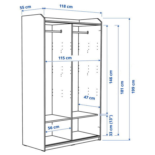 IKEA HAUGA Wardrobe with sliding doors, white, 118x55x199 cm