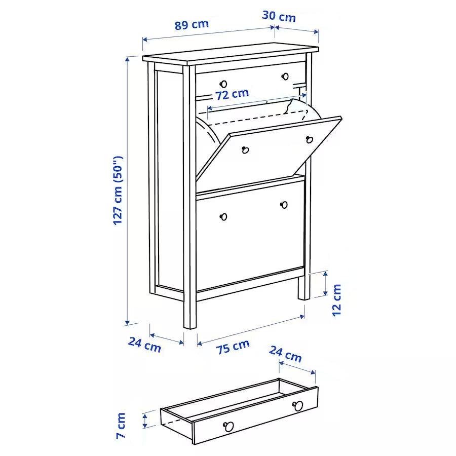 IKEA HEMNES shoe cabinet with drawer/2 doors, white, 89x30x127 cm