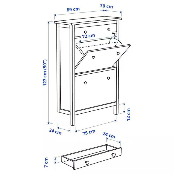 IKEA HEMNES shoe cabinet with drawer/2 doors, white, 89x30x127 cm