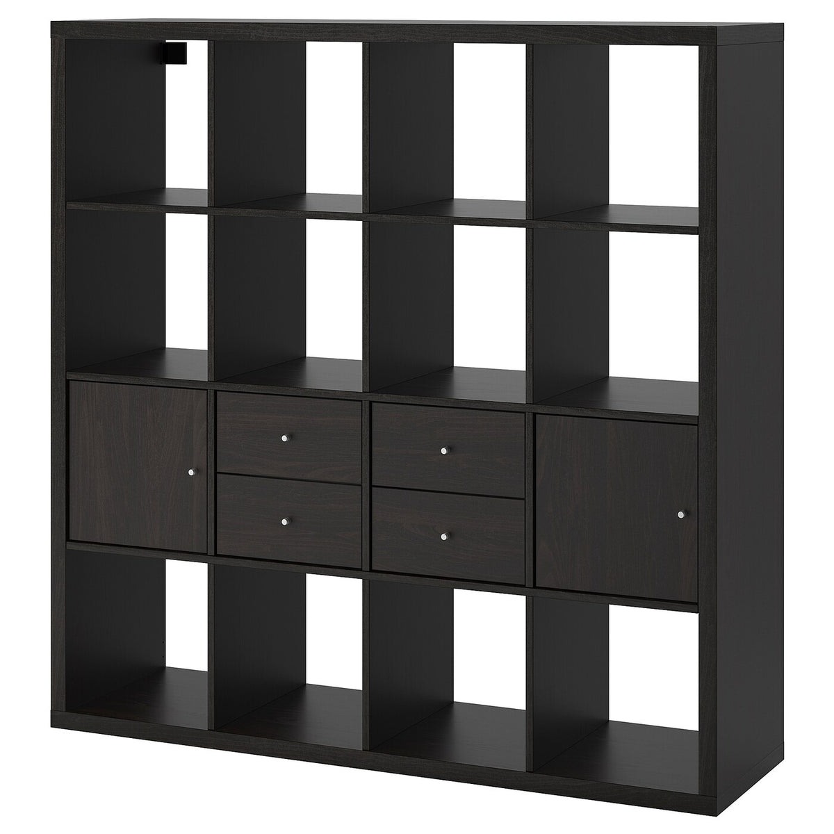 IKEA KALLAX Shelving with 2 doors/2 drawers, black-brown, 147x147 cm