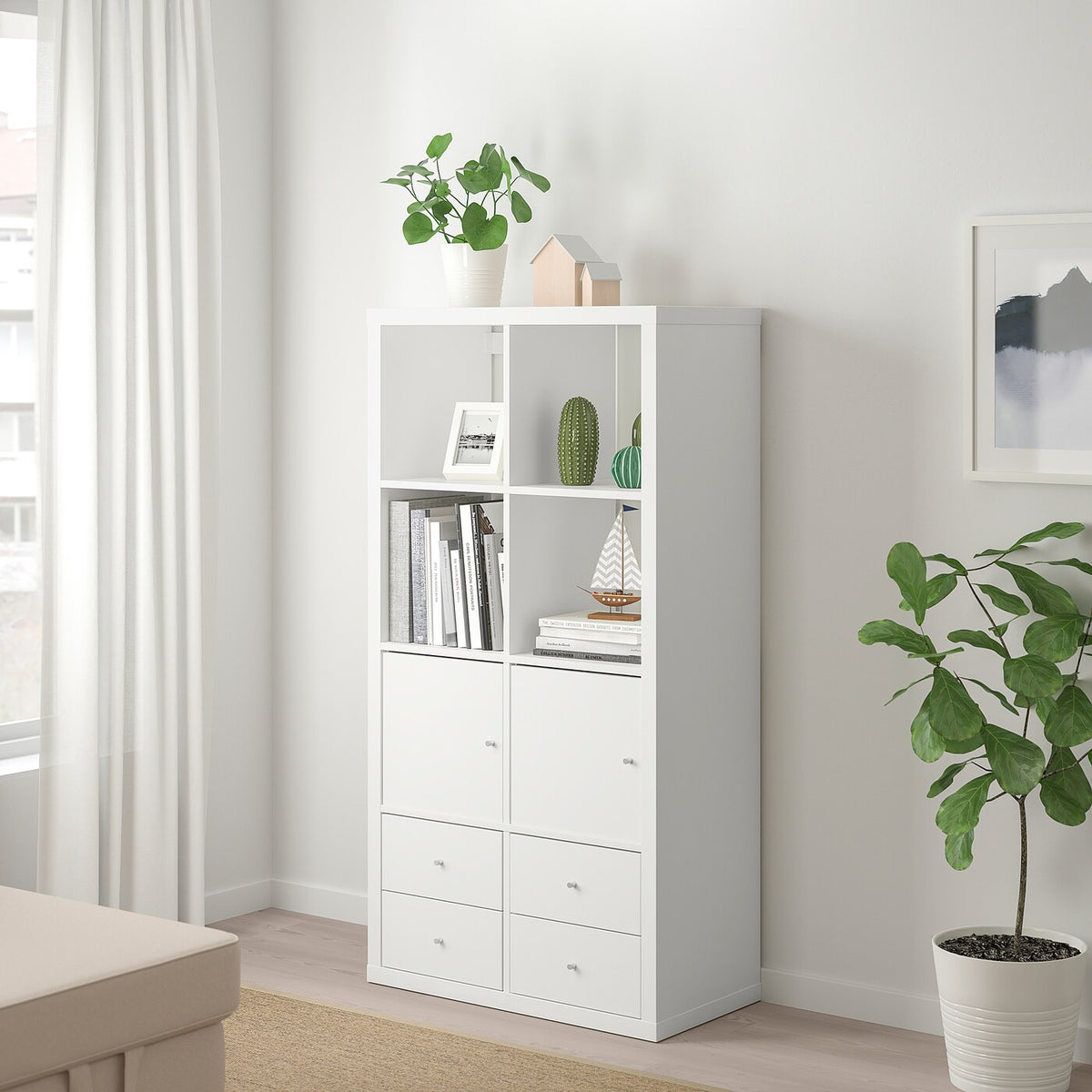 IKEA KALLAX Shelving with 2 drawers/2 doors, white, 77x147 cm