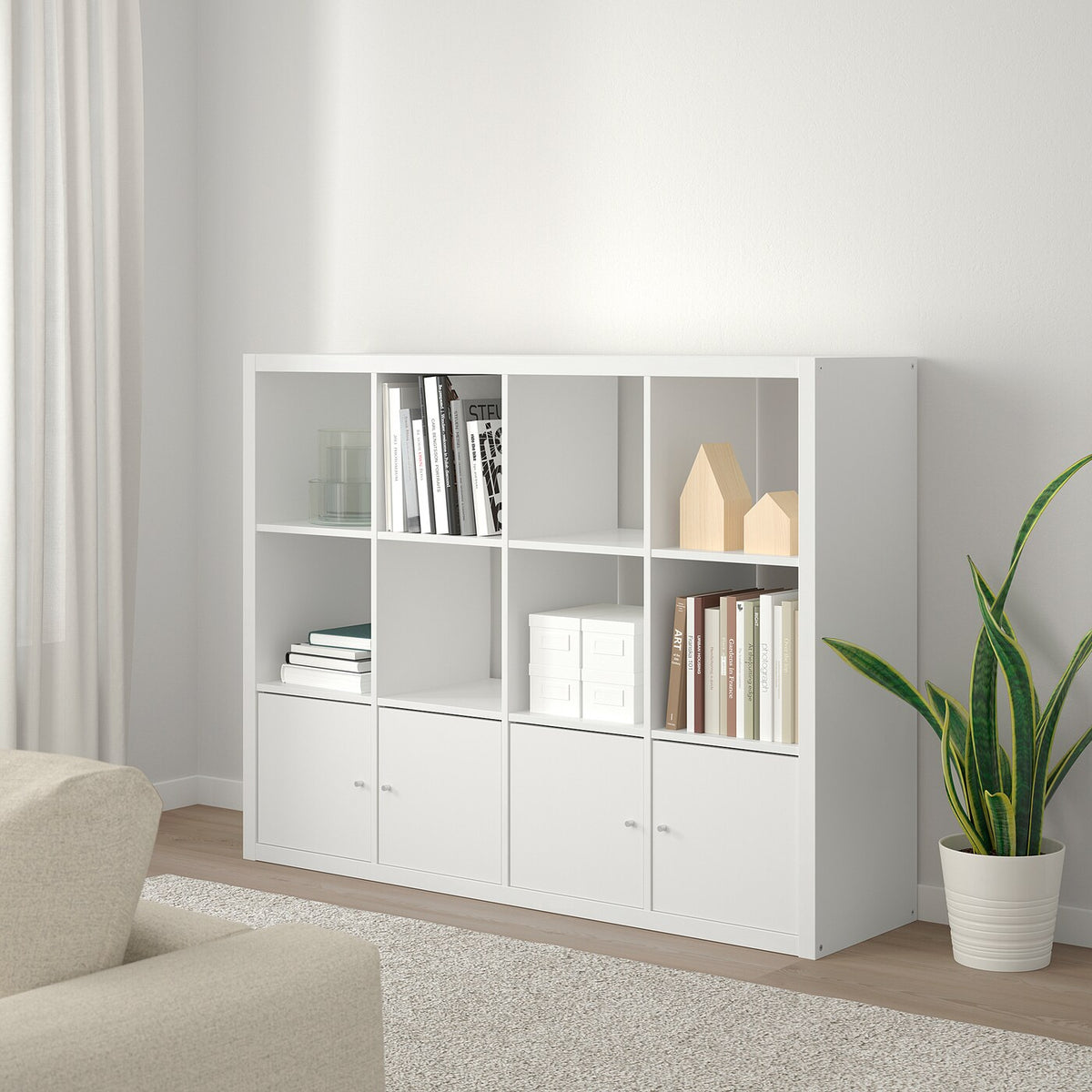 IKEA KALLAX Shelving with 4 doors, white, 147x112 cm