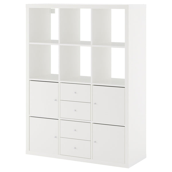IKEA KALLAX Shelving with 2 drawers/4 doors, white, 112x147 cm