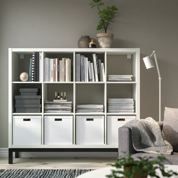 IKEA KALLAX Shelving with underframe, white/black, 147x129 cm