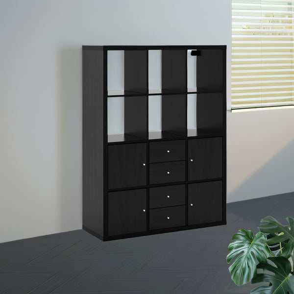 IKEA KALLAX Shelving with 2 drawers/4 doors, black-brown, 112x147 cm