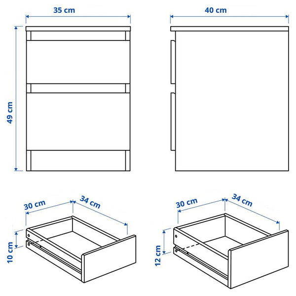 IKEA KULLEN Chest of 2 drawers, white, 35x49 cm
