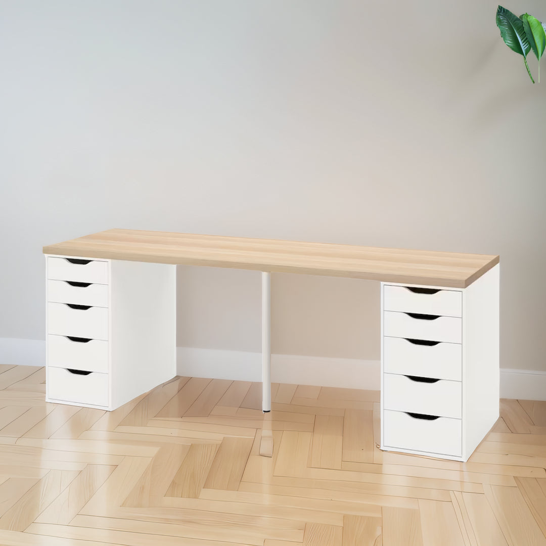 IKEA LAGKAPTEN / 2 ALEX Desk, oak/white, 200x60 cm