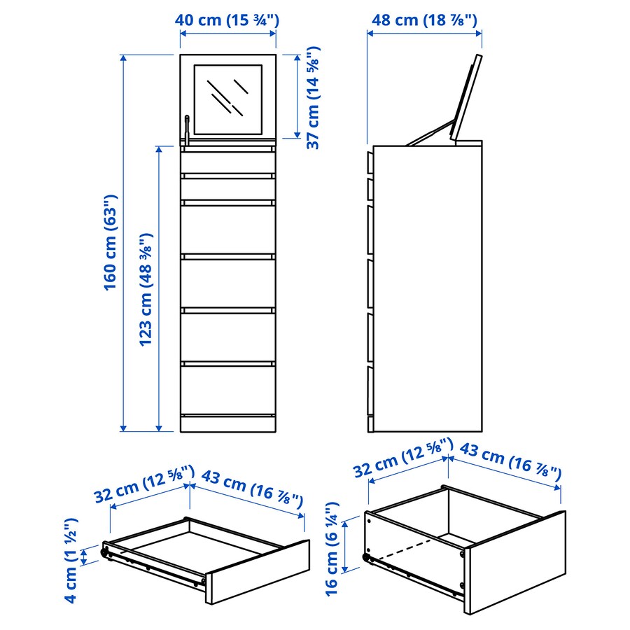 Malm shop drawers width