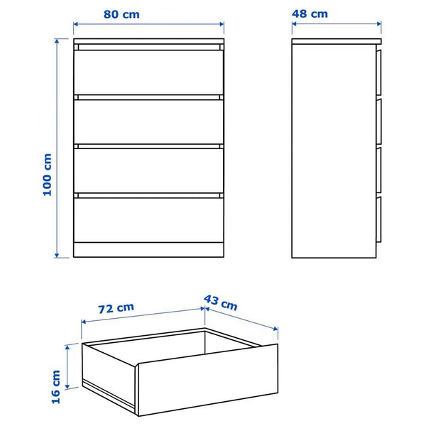 IKEA MALM Chest of 4 drawers, white, 80x100 cm