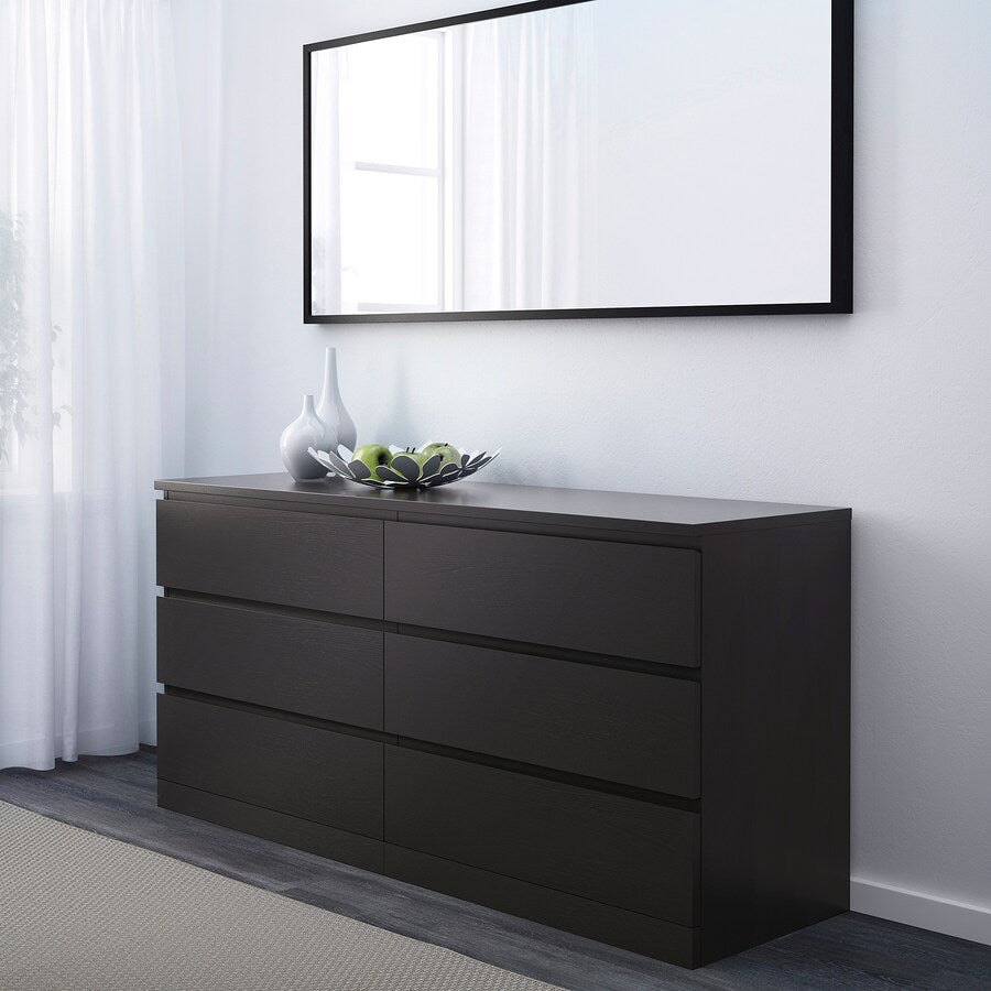 IKEA MALM Chest of 6 drawers, black-brown, 160x78 cm