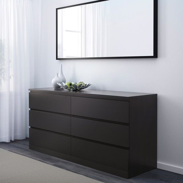 IKEA MALM Chest of 6 drawers, black-brown, 160x78 cm