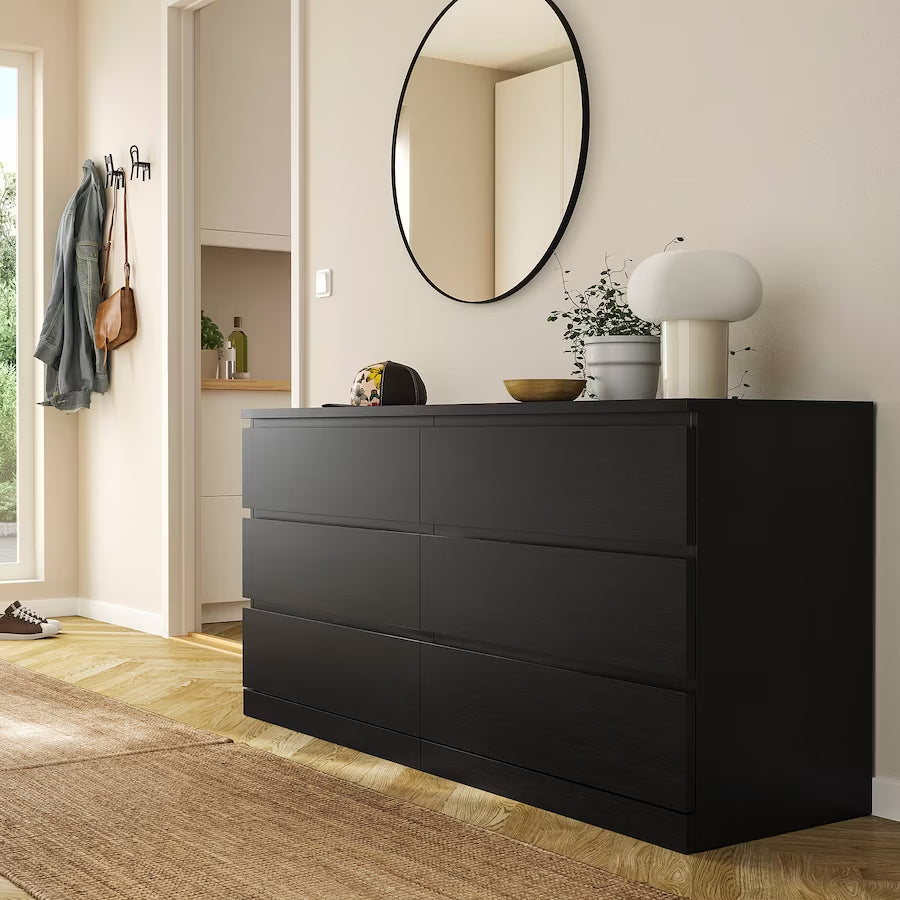 IKEA MALM Chest of 6 drawers, black-brown, 160x78 cm