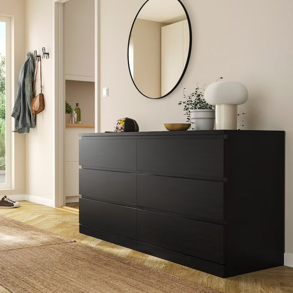 IKEA MALM Chest of 6 drawers, black-brown, 160x78 cm