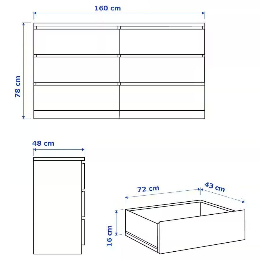 IKEA MALM Chest of 6 drawers, oak veneer, 160x78 cm