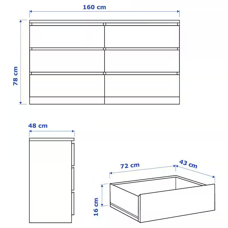 IKEA MALM Chest of 6 drawers, white, 160x78 cm