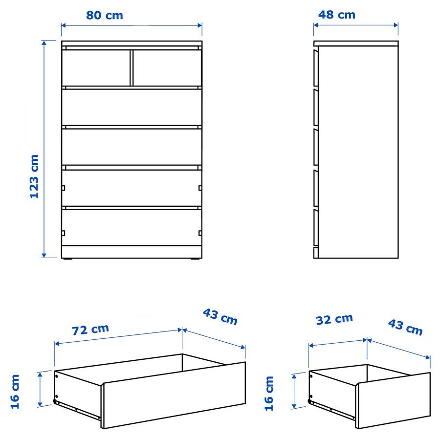 IKEA MALM Chest of 6 drawers, white, 80x123 cm