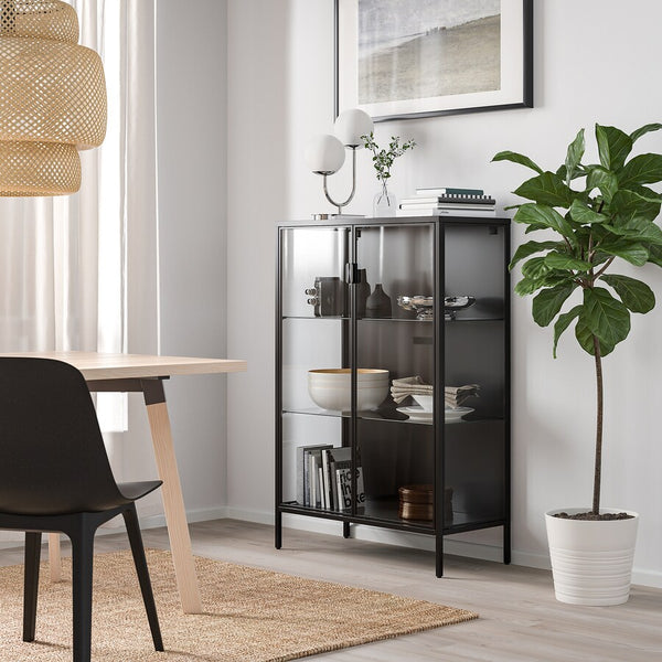 IKEA RUDSTA Glass-door cabinet, anthracite, 80x37x120 cm