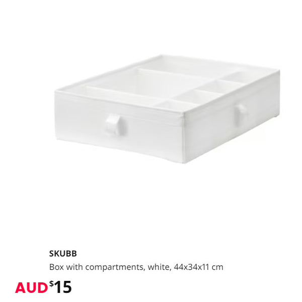 IKEA SKUBB Box with compartments, white, 44x34x11 cm