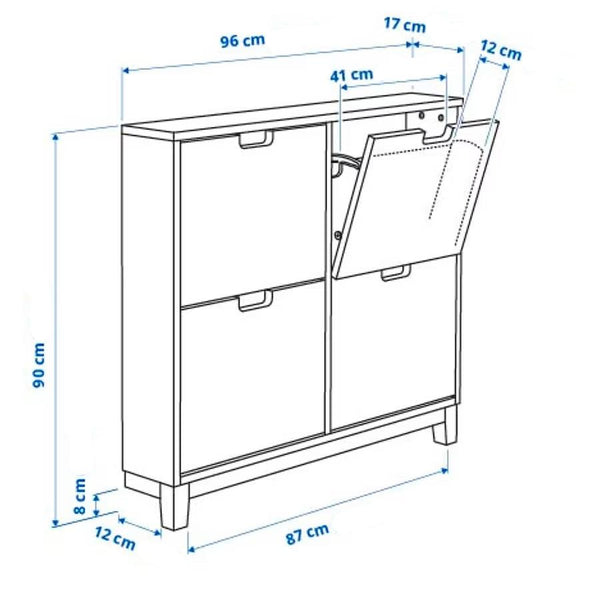 IKEA STALL Shoe cabinet with 4 doors, white, 96x17x90 cm