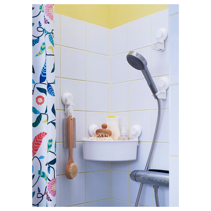 IKEA TISKEN Corner basket with suction cup, white