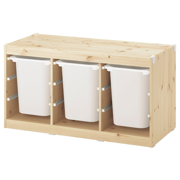 IKEA TROFAST Storage with 3 boxes, pine/white, 99x44x52 cm