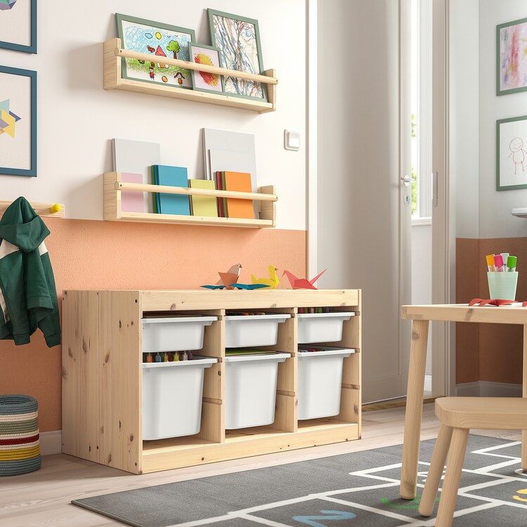 IKEA TROFAST Storage with 6 boxes, pine/white, 93x44x52 cm