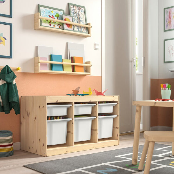 IKEA TROFAST Storage with 6 boxes, pine/white, 93x44x52 cm