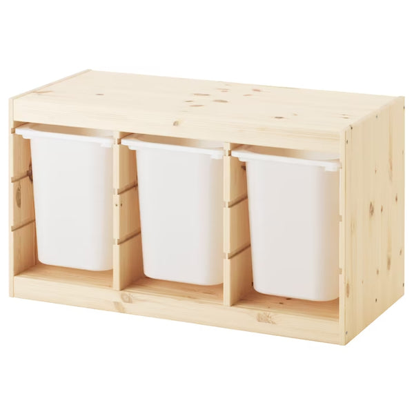 IKEA TROFAST Storage with 3 boxes, pine/white, 93x44x53 cm (Sample clearance)