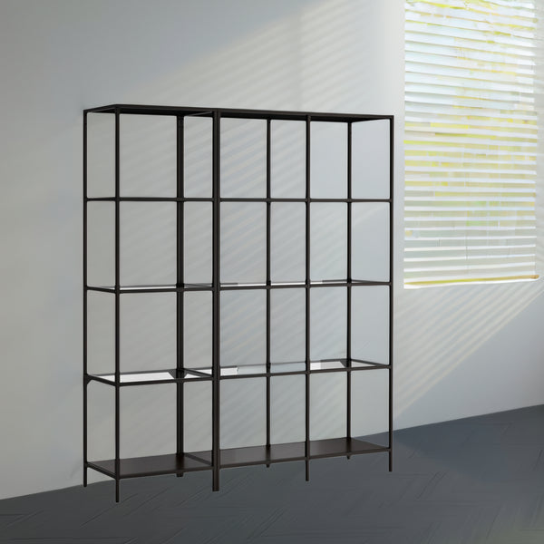 IKEA VITTSJO Shelving combination, black-brown/glass, 151x36x175 cm