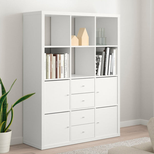 IKEA KALLAX Shelving with 2 drawers/4 doors, white, 112x147 cm